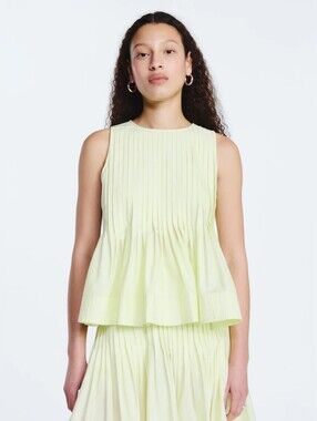 Free Assembly Pintuck Peplum Top NWT Sleeveless Blouse Yellow